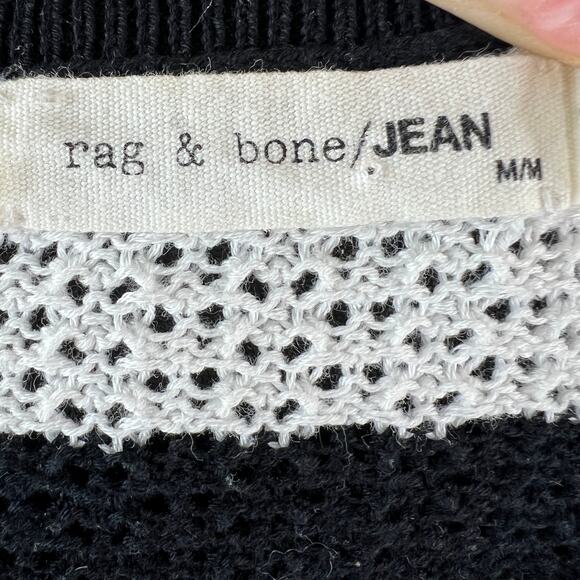 Rag & Bone White Black Sweater Striped Knit Crew Neck Cold Shoulder Sz M Medium - Picture 8 of 10